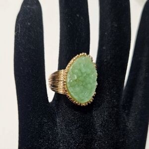 🔥3/$20 Natural Green Quartz Stone Gold Ring